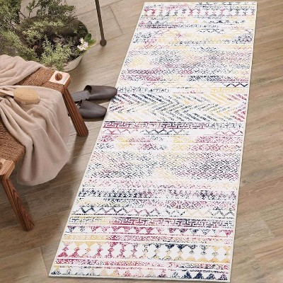 Washable Boho Geometric Rug for Living Room, Office, Bedroom, Low Pile Soft Non-Slip Floor Carpet Neutral