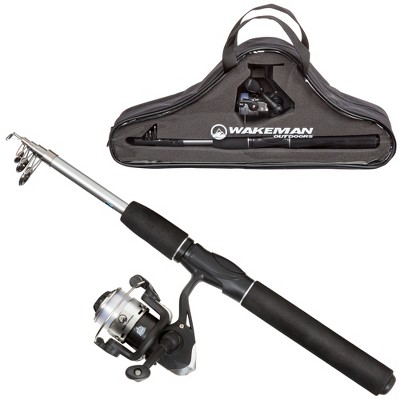 Fiberglass Fishing Rod - Portable Telescopic Pole With Size 20 Spinning Reel  - Fishing Gear For Ponds, Lakes, And Rivers By Wakeman (black) : Target