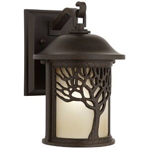 John Timberland Mission Outdoor Wall Light Fixture Bronze Tree Motif 12 1/4" Amber Glass Lantern for Exterior House Porch Patio - 1 of 4