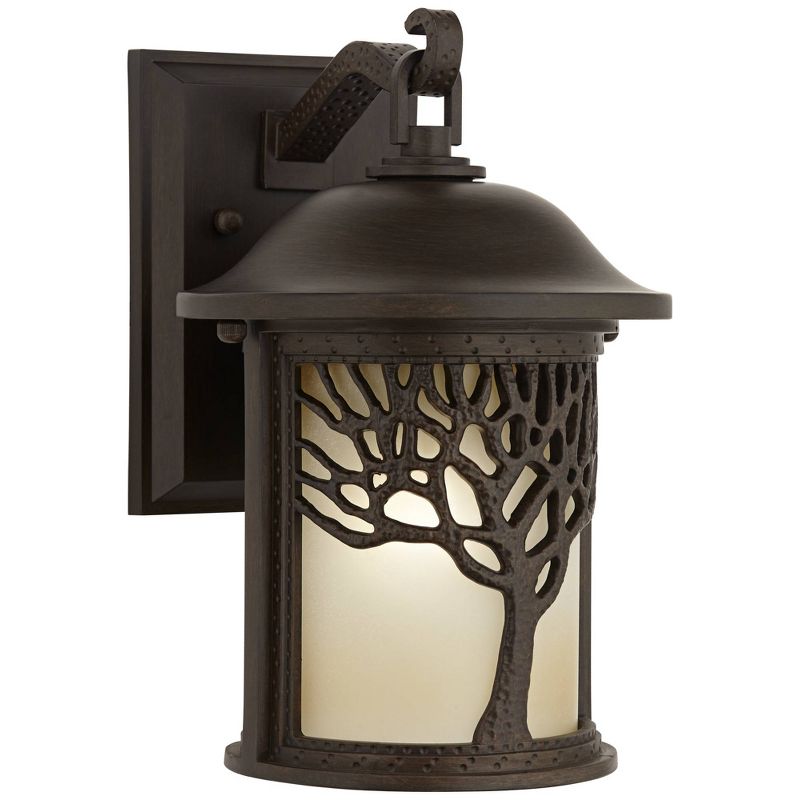 John Timberland Mission Outdoor Wall Light Fixture Bronze Tree Motif 12 1/4" Amber Glass Lantern for Exterior House Porch Patio, 1 of 10