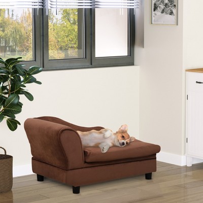 Small Brown Foam Elevated Dog Sofa Bed with Storage