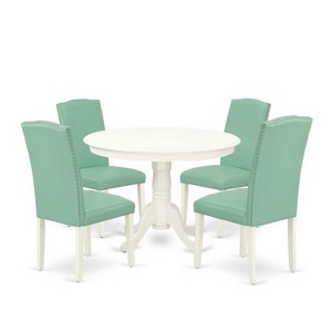 Dinette Set 5Pc Round Table & Chairs - 42 Inch Kitchen Table Set PU Leather Pond Finish - 1 of 4