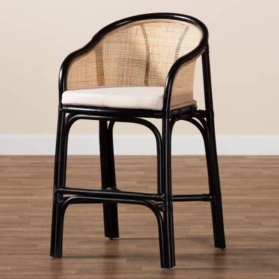Miranda Black and Natural Rattan Counter Stool with Cushion
