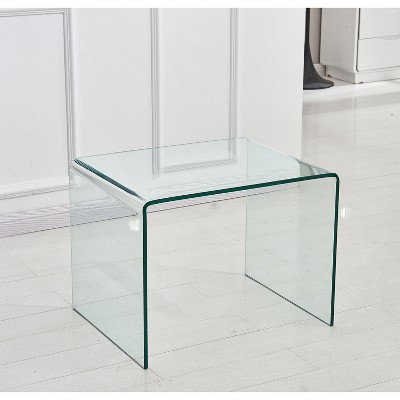 Lirago Tempered Clear Bent Glass End Table-Multi-Purpose Transparent Sofa Table for Living Room & Outdoor 15.8"D * 19.72"L * 18.89"H