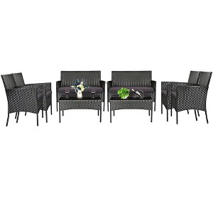 Tangkula 8PCS Rattan Furniture Set Cushioned Sofa Coffee Table Backyard Porch Patio Grey - 1 of 4