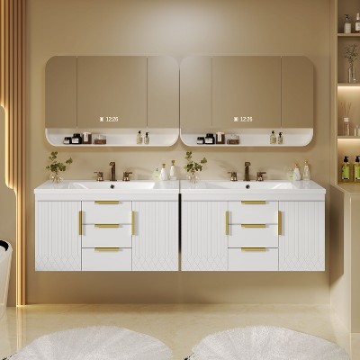 NicBex 36"Floating Bathroom Vanity with Top Resin Sink,Modern Wall-Mounted Bathroom Vanity Combo with 2 Doors&3 Drawers,No Faucet Included