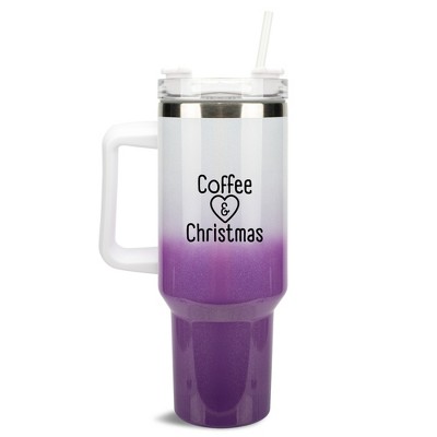 100 North Coffee & Christmas Love Heart Wrap-Around 40 Oz. Stainless Steel Water Bottle Coffee Mug, Spill & Leak Resistant, Travel Tumbler with
