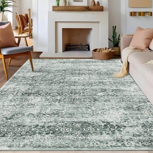 Boho Entryway Runner Rug Washable Non Slip Non Shedding Area Rug, Soft Low Pile Vintage Floor Carpet for Hallway and Kitchen - 1 of 4