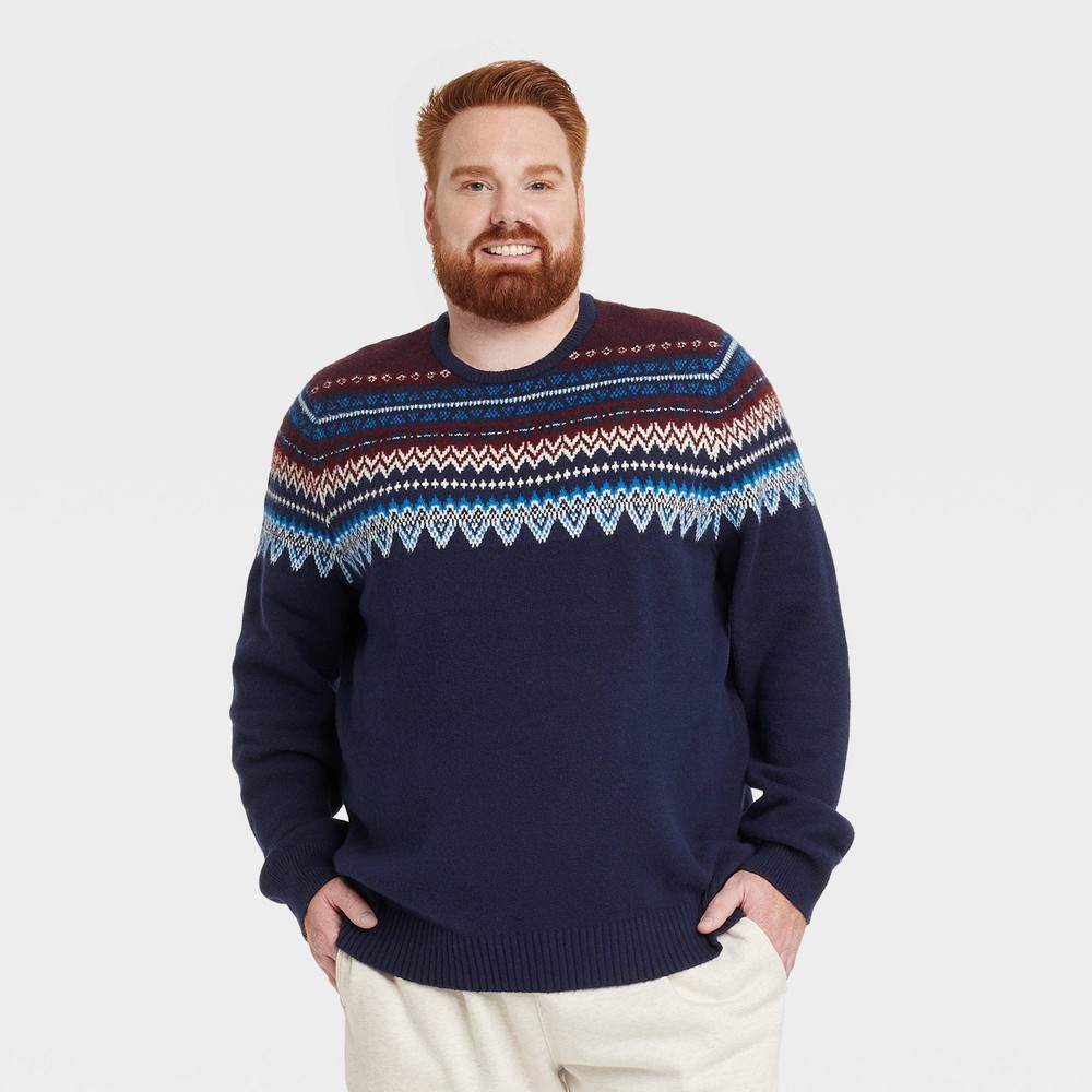 Men's Big & Tall Fair Isle Holiday Crewneck Pullover Sweater - Goodfellow & Co™ Navy Blue 3XLT