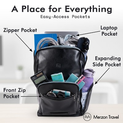 Merzon Travel Merzon Milan Faux Leather Travel Backpack Stylish Laptop Backpack for Daily Carry & Travel Black — фото 4