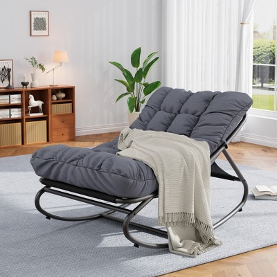 Outdoor Rocking Chairs, Comfortable Lounging Chair with Removable Cushions, Sturdy Metal Frame, Padded Seat for Patio, Garden, Nursery, Or Living Room