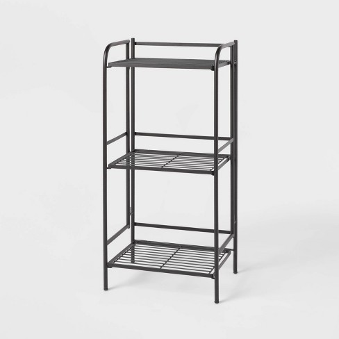 Folding 3 Shelf Narrow Black Metal with Natural Wood Shelves - Brightroom™