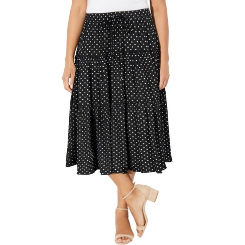 Catherines Women s Plus Size Petite Tiered Midi Skirt 2xwp Black Polka Dots Target