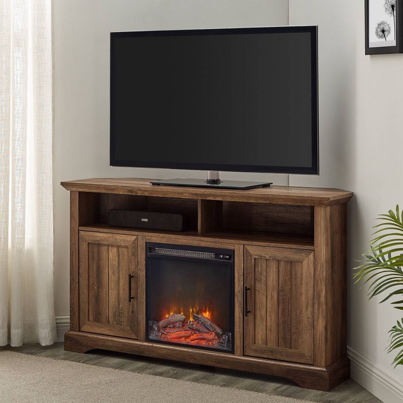 Kevland&#160;2 Door Transitional Corner Highboy&#160;TV Stand with Fireplace for TVs up to&#160;60&#34; Rustic Oak - Saracina Home, 3 of 10