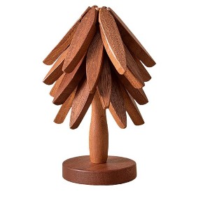 Itopfox Wooden Trivet Set for Hot Dishes, Tree Shape with Stand, Foldable Kitchen Trivet for Pots, Bowls, Teapots, Hot Pot Holder, Walnut Wood - 1 of 4