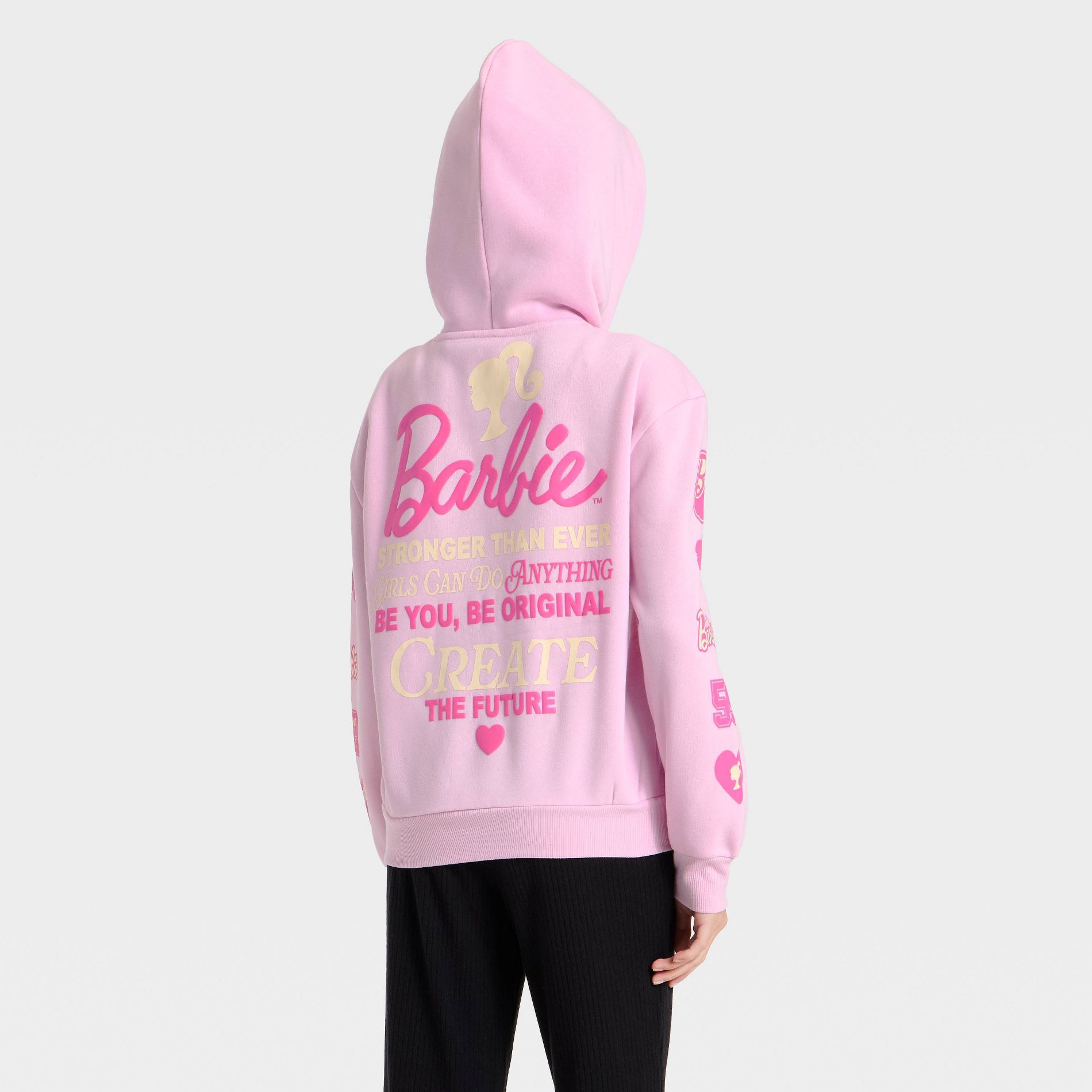 Girls' Barbie Front and Back Graphic Pullover Hoodie Sweatshirt - Pink