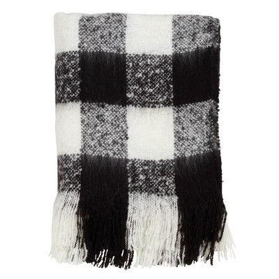 Faux Mohair Buffalo Plaid Throw Blanket Black - Saro Lifestyle