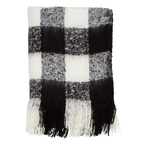 Faux Mohair Buffalo Plaid Throw Blanket Black Saro Lifestyle Target