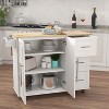 MAYEERTY White Kitchen Island, Extensible Solid Wood Top Spice Rack Towel Rack - 2 of 4