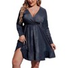 ZEAGOO Plus Size Womens Glitter Dress V Neck Long Sleeve Ruffle Hem Swing Club Cocktail Party Dresses - 4 of 4