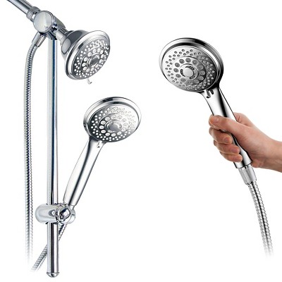 Dual Shower Head Aqua Dance Drill Free Instant Mount 3 Way Showerhead Slide Bar Combo Chrome - HoteSpa