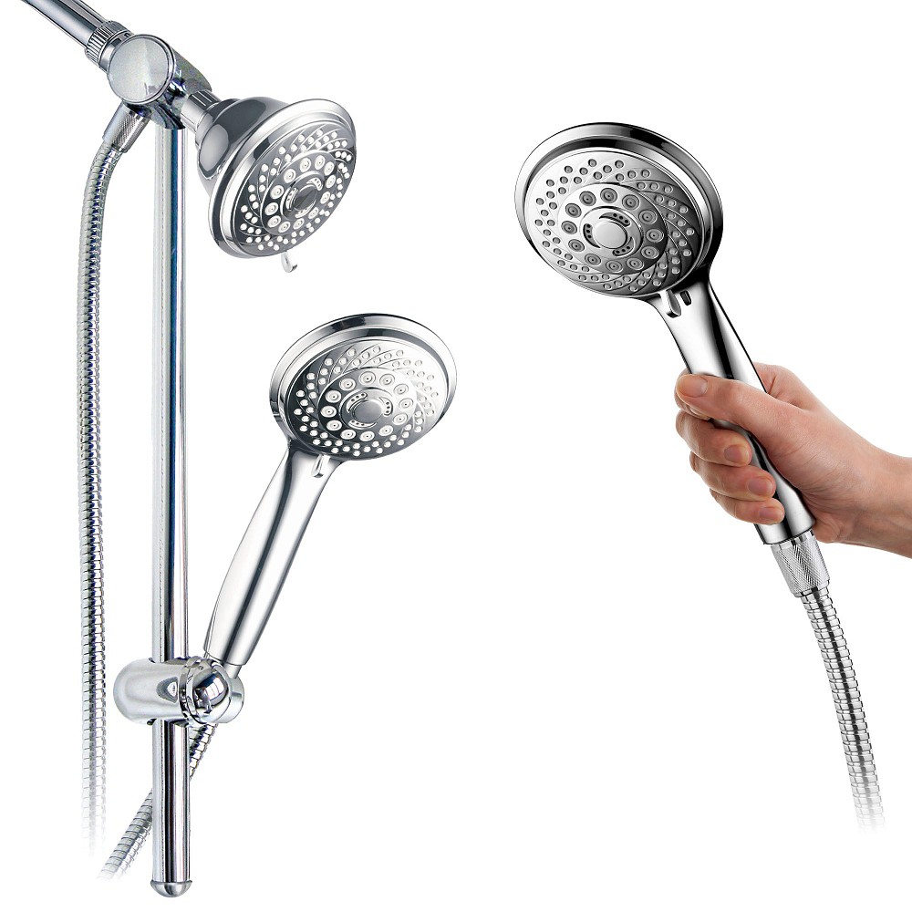 Photos - Shower System Dual Shower Head Aqua Dance Drill Free Instant Mount 3 Way Showerhead Slid