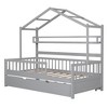 Kids Bed with Roof, Sturdy Solid Frame, Storage Shelves, Space-Saving Trundle Bed, Semi-Enclosed Design for Sleep & Play-Maison Boucle - 3 of 4