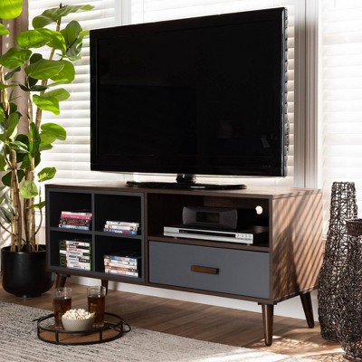 Garrick Two-Tone Grey and Walnut Contemporary TV Stand with Storage