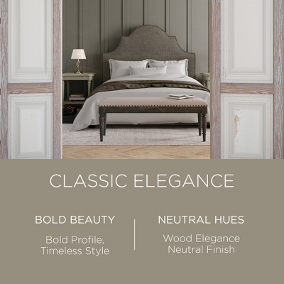 Elizabeth Traditional Upholstered Wooden Bench with Antiqued Black Finish