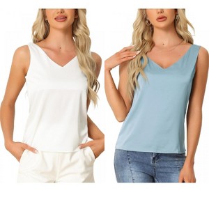 INSPIRE CHIC Women's 2 Pcs Tank Top Silky Satin Casual Basic V Neck Sleeveless Camisole - 1 of 4