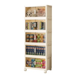 SEVOBAL Utility Storage Cabinets 5-Tier Folding Storage Cabinet with Wheels Magnetic Door for Bedroom, Closet, Nursery, White, 11.81"*19.69"*50" - 1 of 4