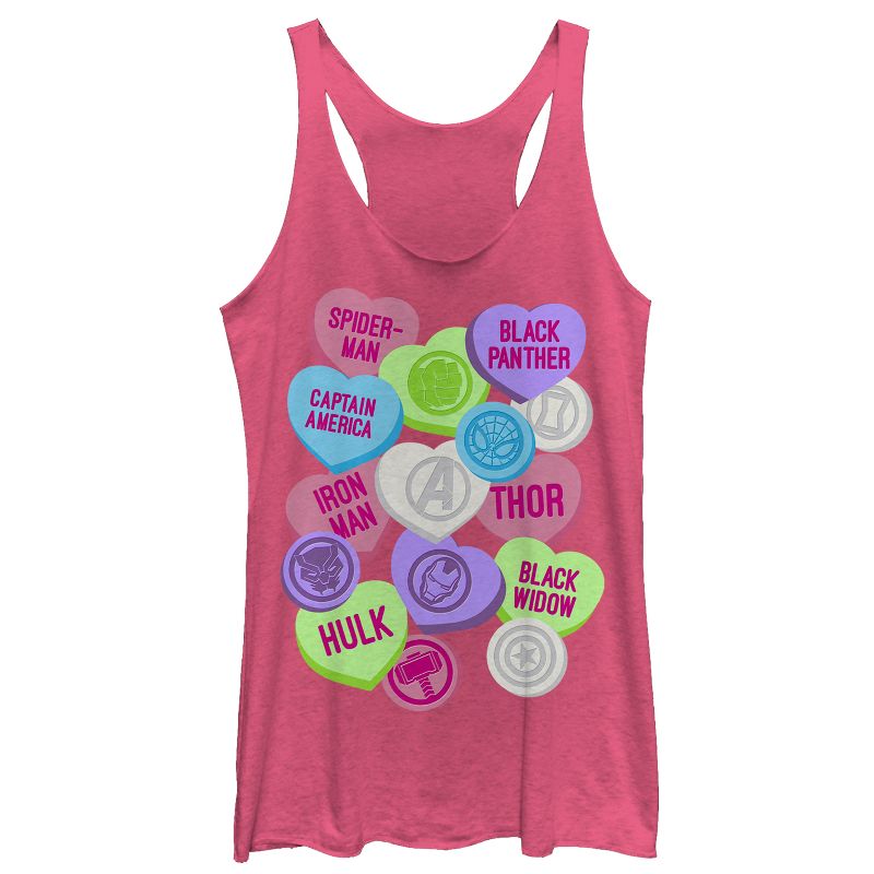 Women's Marvel Valentine's Day Candy Heart Heroes Racerback Tank Top, 1 of 4