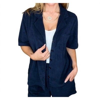 Women's French Terry Button Down Top - P.S. Kate