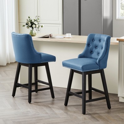 Gericco 26" Swivel Bar Stools Counter Height, Upholstered Swivel Counter Stools with Back, Blue