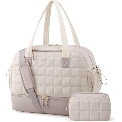 Large Puffer Travel Duffle Bag with Shoe Compartment, Carry On for Women, Hospital and Gym Tote with Toiletry Bag