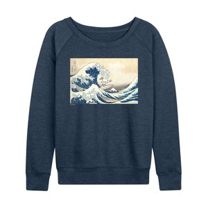 Women's - Peanuts - Snoopy Great Wave Lightweight French Terry Wide Neck Long Sleeve Graphic Shirt - 1 of 4