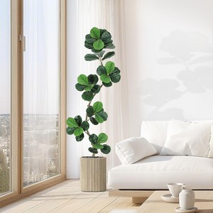 Fiddle Leaf Fig Artificial Tree with White Planter, Faux Plants Indoor with Moss, Artificial Trees for Home Office Living Room Decor - 1 of 4