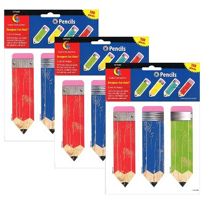 Creative Teaching Press Upcycle Style Pencils 6" Designer Cut-Outs 108 Per Pack 3 Packs (CTP6592-3)