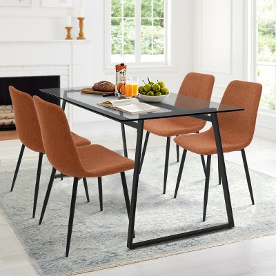 Mona+Bingo 5 Piece Black Rectangular Clear Tempered Transparent Glass Table with 4 Upholstered Side Chairs-Maison Boucle