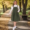 Women's Plus Size Corduroy Adjustable Strap Pleated Midi Casual Overall Pinafore Dress with Pockets - Agnes Orinda - 3 of 4