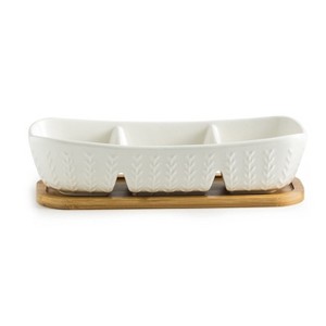 Aoibox 3-Compartment Condiment Tray with Wooden Serving Tray, Perfect for Snacks,Charcuterie,Chips,Candy, 10-inch Chip and Dip Serving Set for Parties - 1 of 4