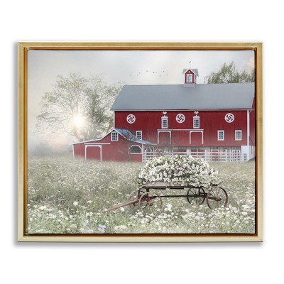 Stupell Industries Red Barn Floral Wagon Meadow, 21" x 17"