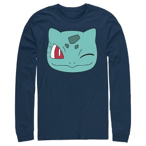 Men's Pokemon Bulbasaur Wink Face Long Sleeve Shirt - 1 of 4