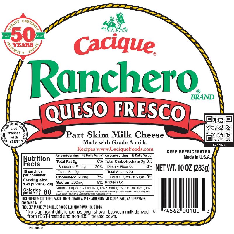Cacique Ranchero Queso Fresco Cheese - 10oz, 1 of 6