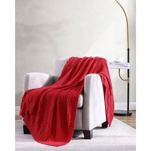 Kate Aurora University Living® Ultra Soft & Plush Oversized "The Scholar" Cable Knit Cotton Accent Throw Blanket - 1 of 3