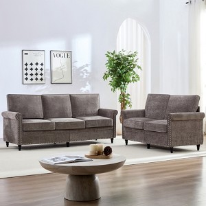 Mjkone 2 Piece Living Room Sofa Set with Riveted Design,Chenille W76''3-Seater Sofa Couch with W53''Loveseat Sofa - 1 of 4