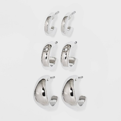 Small Hoop Trio Earrings - A New Day™ Silver
