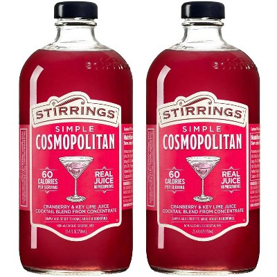 Stirrings Simple Cosmopolitan Cocktail Mix 750ml Bottles - Real Juice No Preservatives - 60 Calories - Drink Mixer