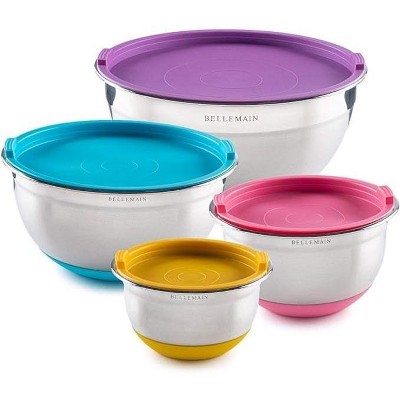 Bellemain Stainless Steel Mixing Bowls with Lids Non-Slip, Nesting, Easy-Grip 4-Piece Set for Baking