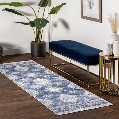 Finley Blue Vintage Distressed Washable Runner Rug